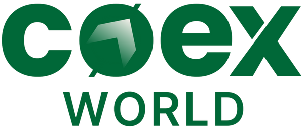 COEX WORLD logo in green on a white background